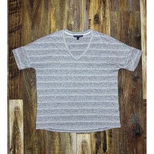 Calvin Klein Jeans Womens Sz M‎ T-Shirt Striped Gray V-Neck Top Casual Blouse